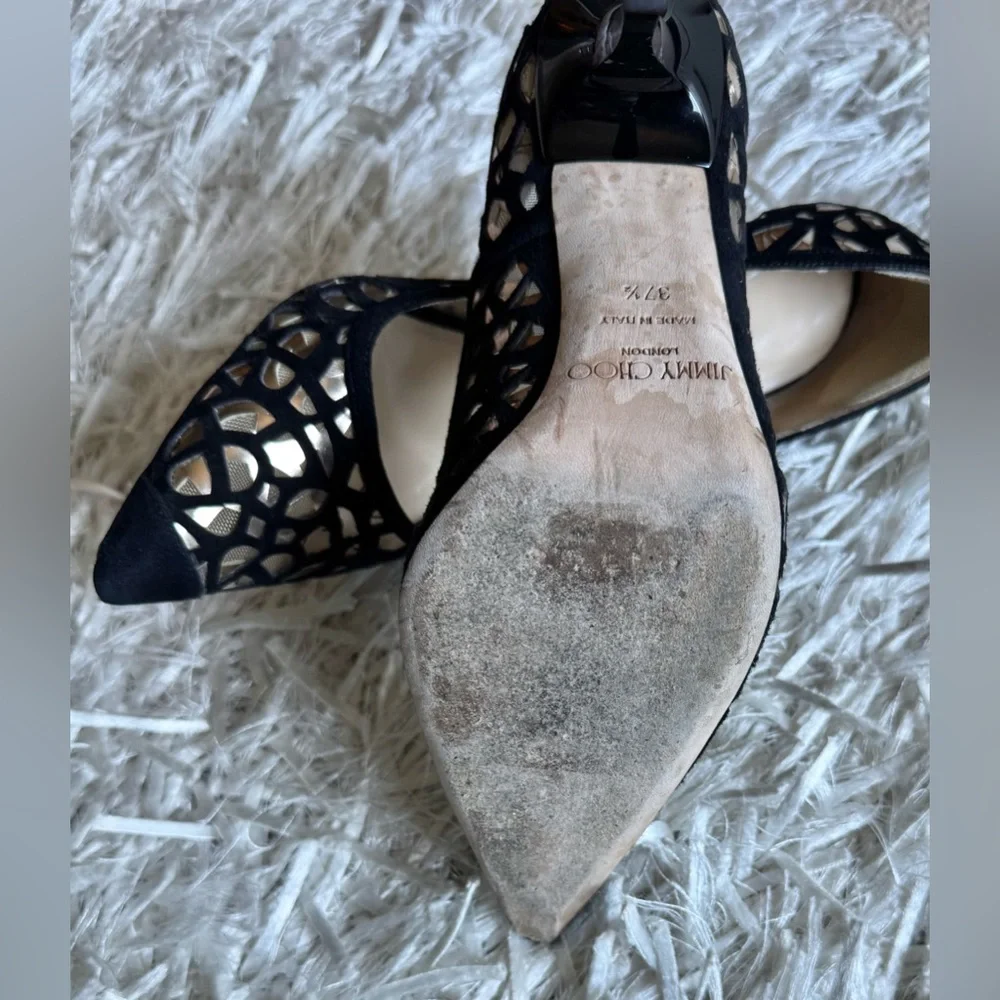 Jimmy Choo black velvet laser cut heels - Picture 9 of 11